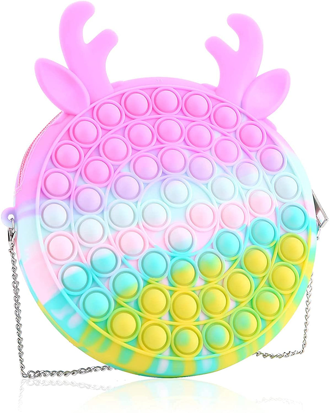 Pop Shoulder Bag for Girls and Women, Big Pop Purse Bags, Lovely Sensory Silicone Cartoon Bag Toy for Students Kids (Macaron-elk)