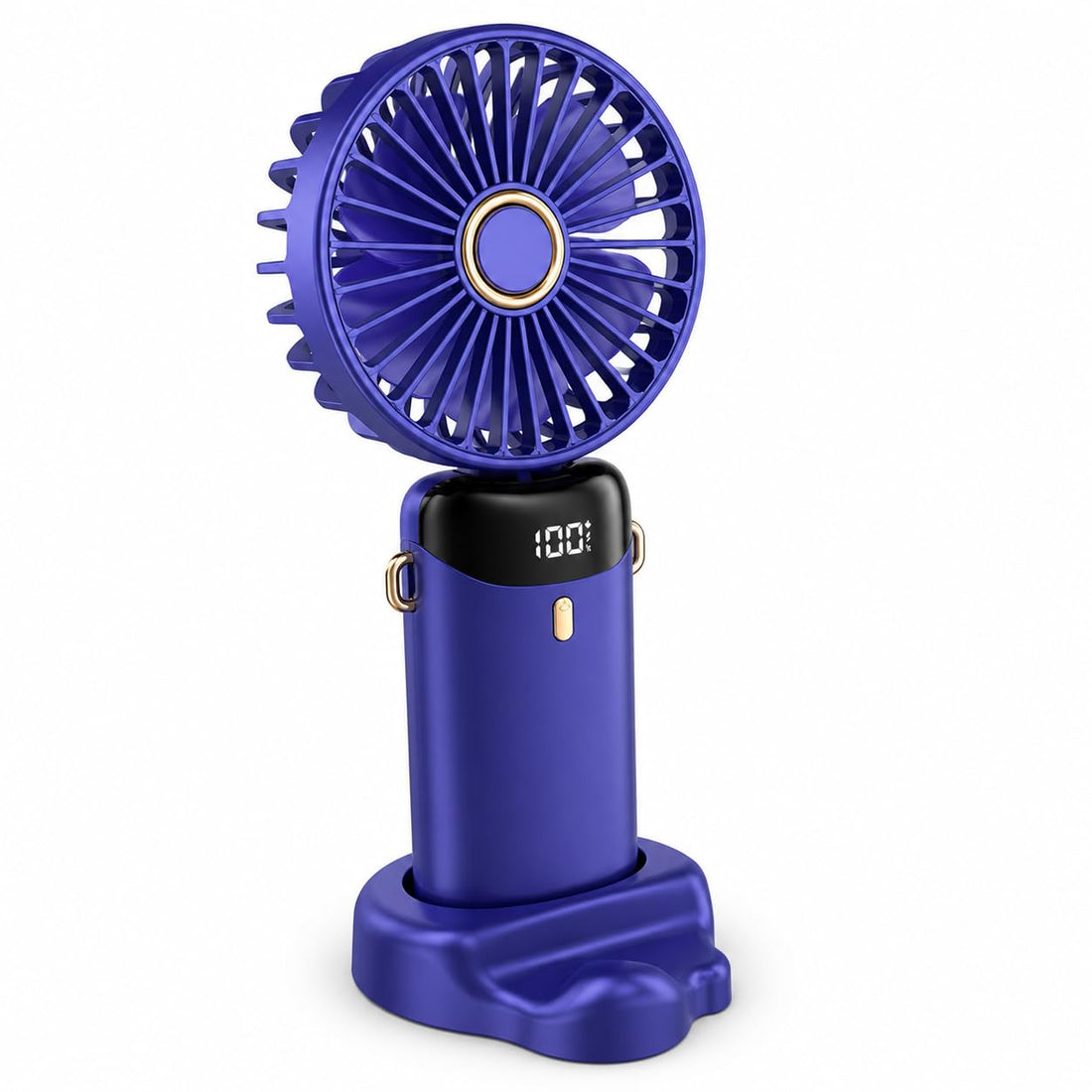 Mini Portable Fan USB Rechargeable with Digital Display, Handheld Personal Cooling Fan, 5 Speed Levels, Foldable 90° Adjustable Fan with Battery and Phone Stand