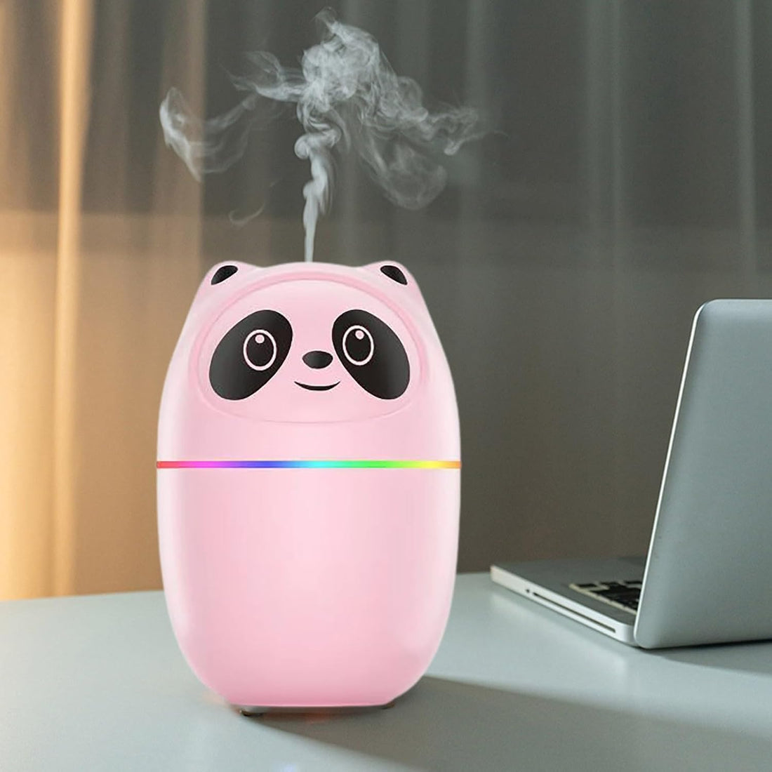 XPY-V9 Mini Humidifier | Cool Mist Panda Humidifier with 7 Color Night Lights, Small Usb Ultrasonic air With Essential Oil Diffuser For Bedroom, Livingroom, Kidsroom & Office Moisture (Pink)