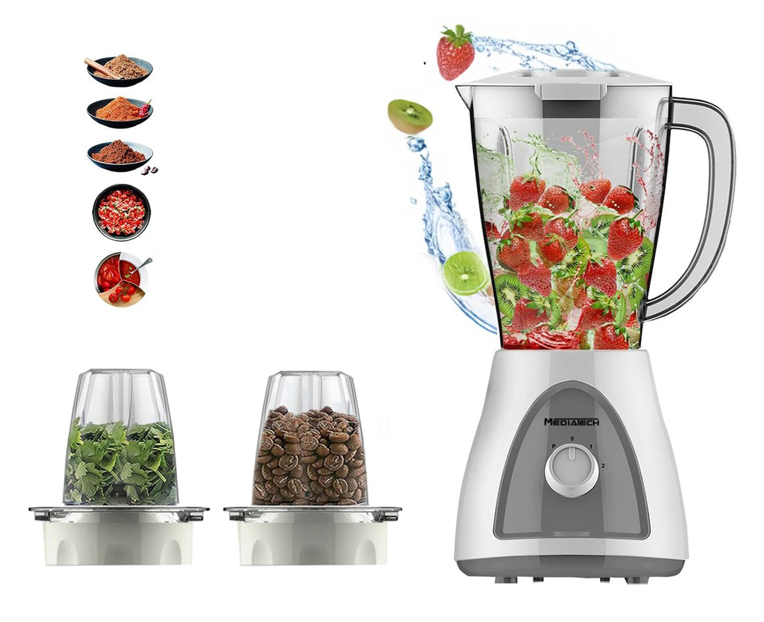 media-tech blender mt-b16, 400watt, 1.5l, 2 grinders, sharp stainless steel blades gray