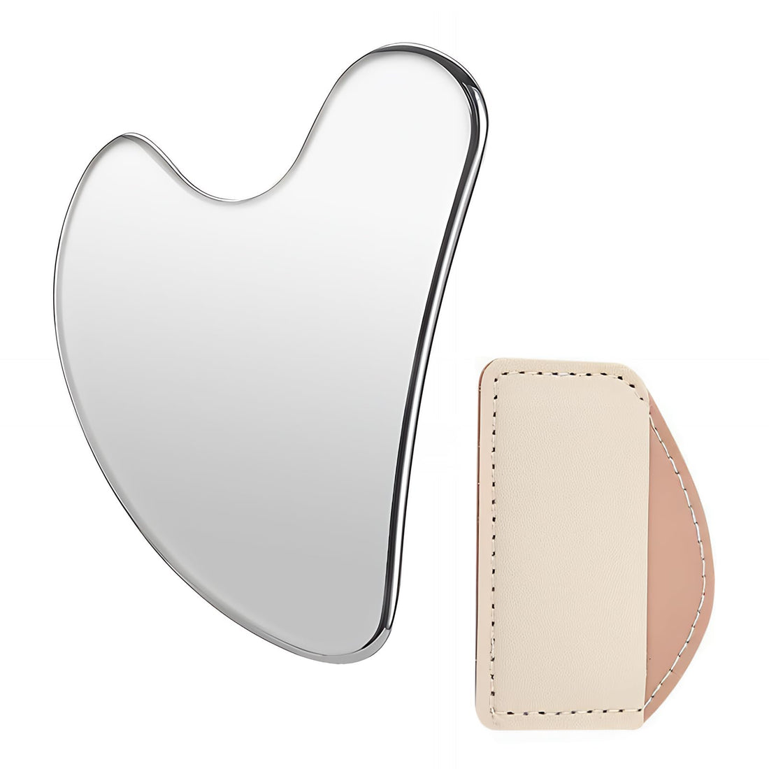 Stainless Steel Gua Sha Facial Tool, Durable Cooling Face Massage for Puffiness Reducing & Circulation, Daily Gentle Skin Care Tool with Leather Case for Full-Body Use