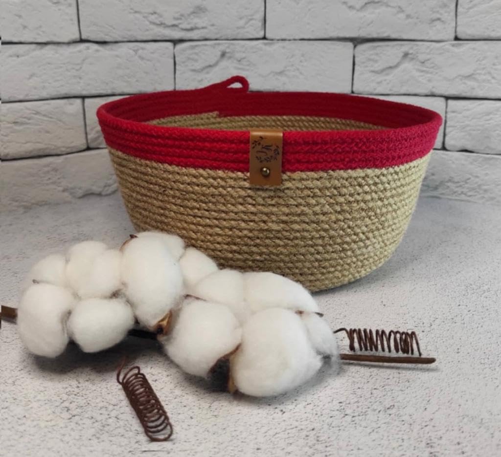 Woven It -Woven Jute Basket with Red rim, 20cm x 10cm Christmas basket can be used in Kitchen, toilet, living room, dining room, kids room, bed room, indoor & outdoor.