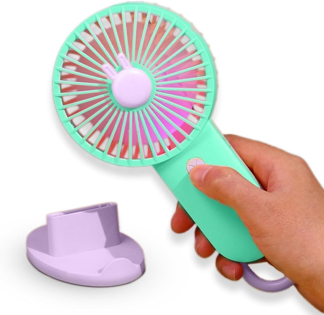 Hand Fan - Mini Portable Desktop & Handheld Fan with Phone Stand and LED Light, 2 Speed, Lightweight, Stylish & Silent, Ideal for Indoor & Outdoor Activities, SQ-2200 (Green)