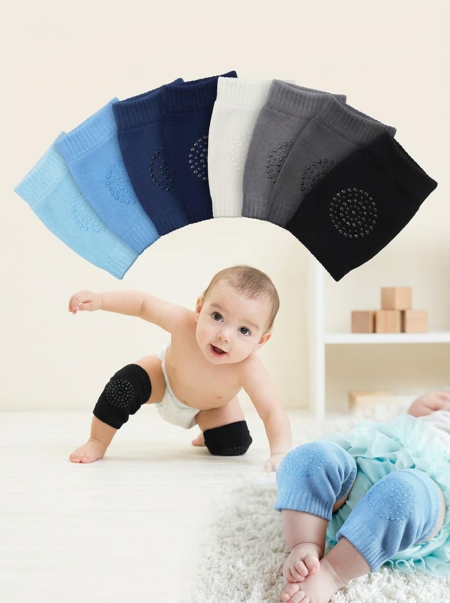 GHAZAL 6 Pairs Baby Crawling Non-Slip Knee Pads - Unisex Breathable Adjustable Protectors - Multicolor