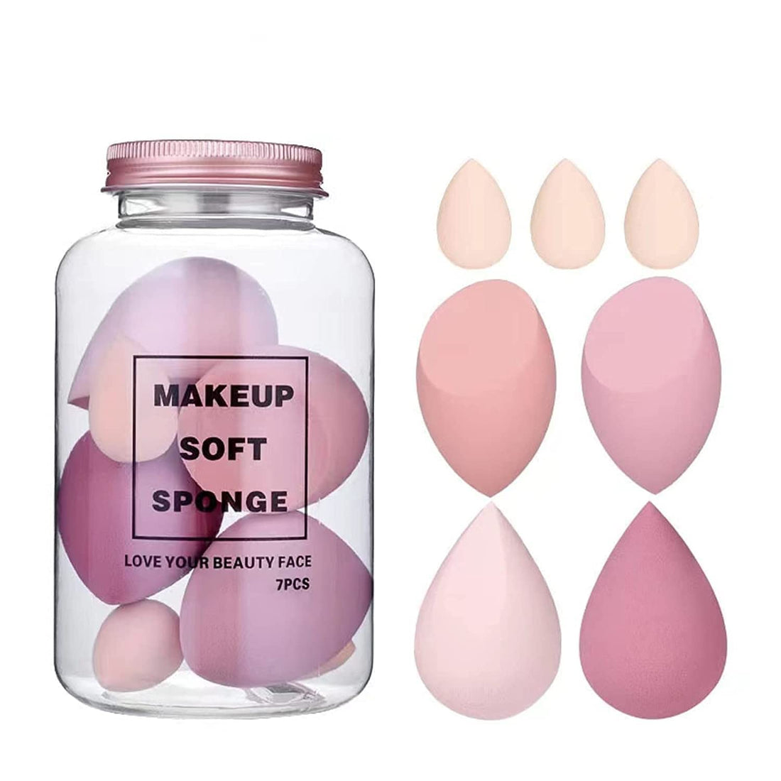 Beauty Blender Makeup Sponge Set, 7 Pieces, Big and Mini Sizes, Liquid, Creams and Powders, Foundation Blending Sponge, Latex Free, Wet and Dry, Purple