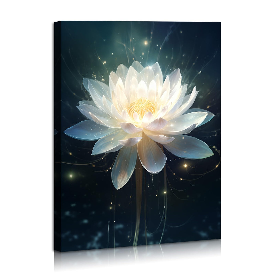 Lotus Wall Art Canvas Ethereal White Lotus Pictures Spiritual Zen Theme Framed Modern Decor for Living Room Bedroom Home Decorations Framed Ready To Hang 12x16 inches