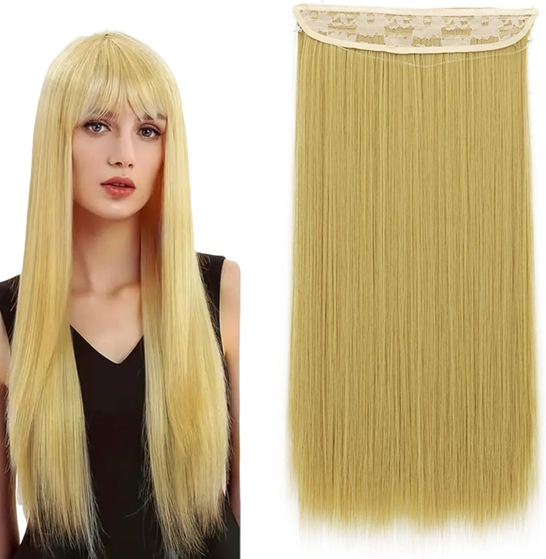 Women's Hair Extension Full Head Wig 24 Inch - 65-70 CM-150 G -Synthetic Natural Straight Hair Pieces with 5 Clip Wig Cheap Fluffy & Not Tangled Women- jw-243-NO 15A- Bleach Blonde