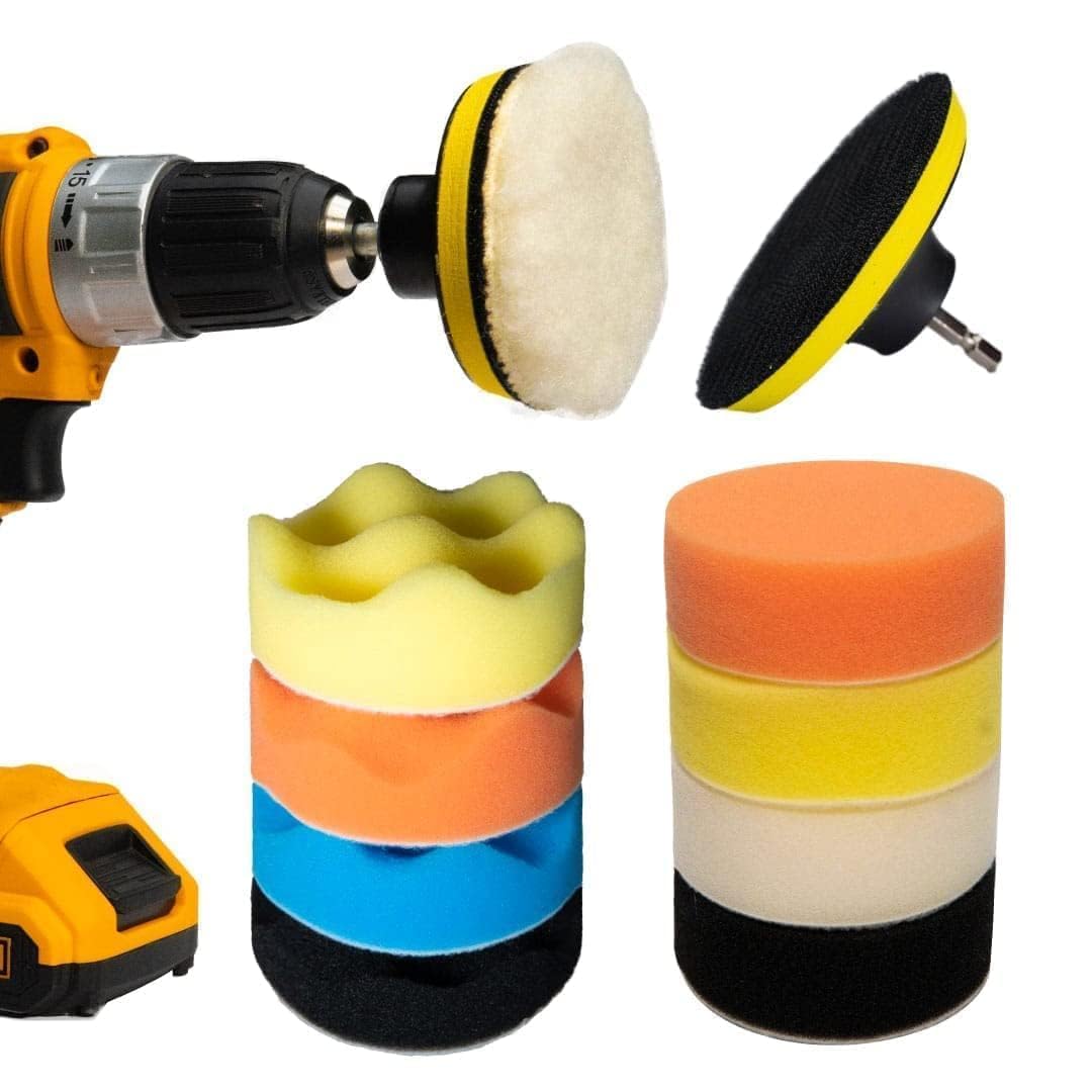 Car Foam Drill 3-Inch Buffing and 11 Polishing Pads Kit, Compound Automotive Polisher Car Wash Cleaning Tools, Sealing Glaze, Foam Pads of Drill Polisher Attachment