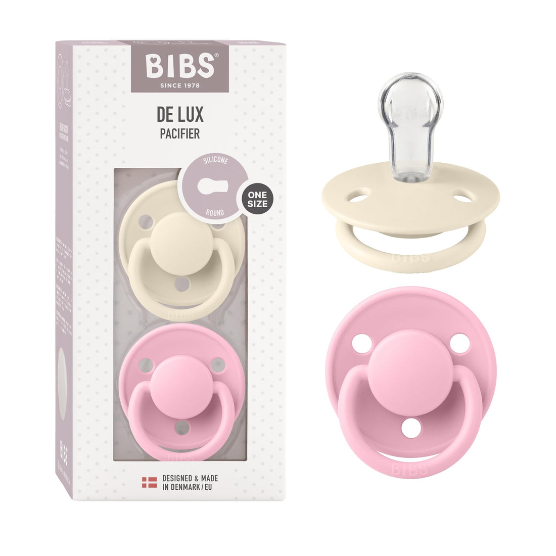 Bibs Pacifier De Lux 2 Pack Silicone Onesize Ivory/Baby Pink