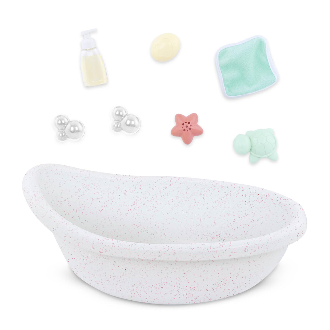 LullaBaby LBY7665Z 36 cm Dolls Bathtub, Washcloth, Soap, Bubbles - Baby Doll Accessories - Toy for Children from 2 Years - Bath Toy, Multi