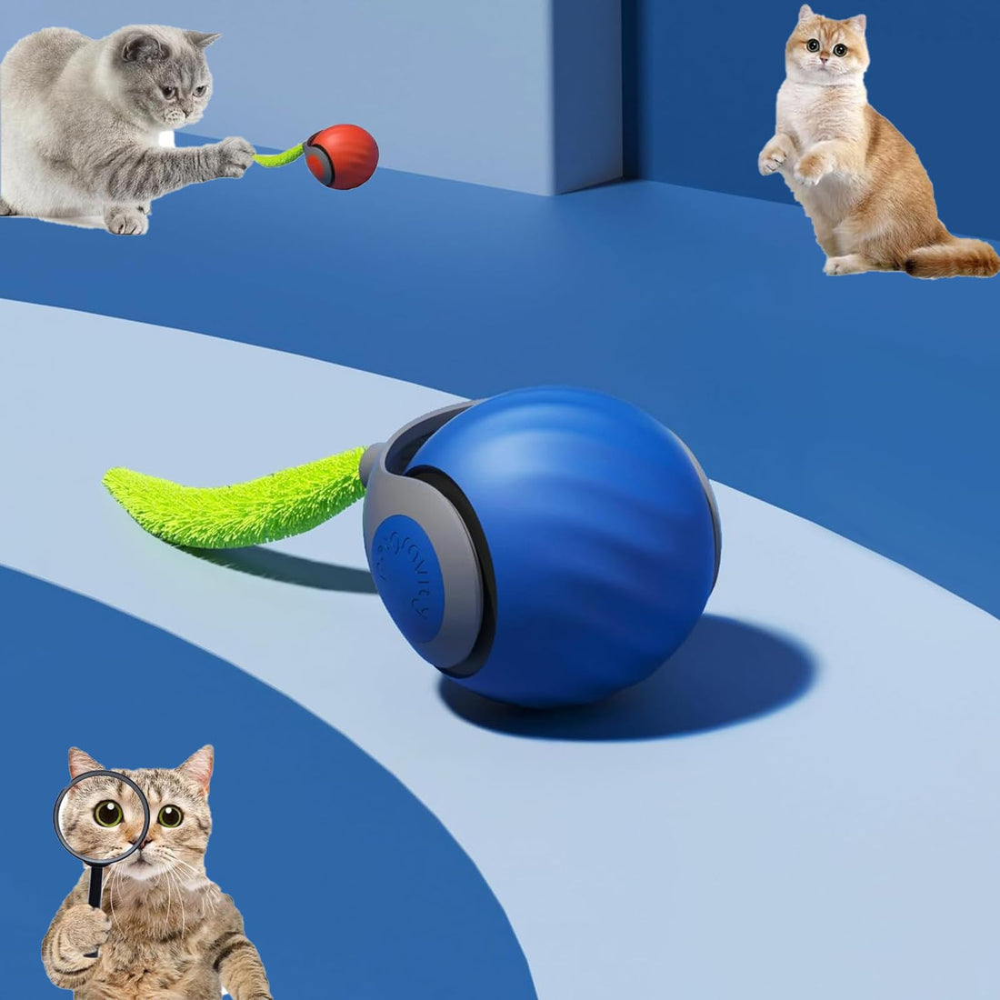 Speedy Tail 2.0, Speedy Tail 2.0 Cat Toy, 2025 New Generation Interactive Cat Toy, Interactive Cat Toys for Indoor Cats, Automatic Moving Cat Toy Ball with Tail, Two Speed Adjustment (Blue)