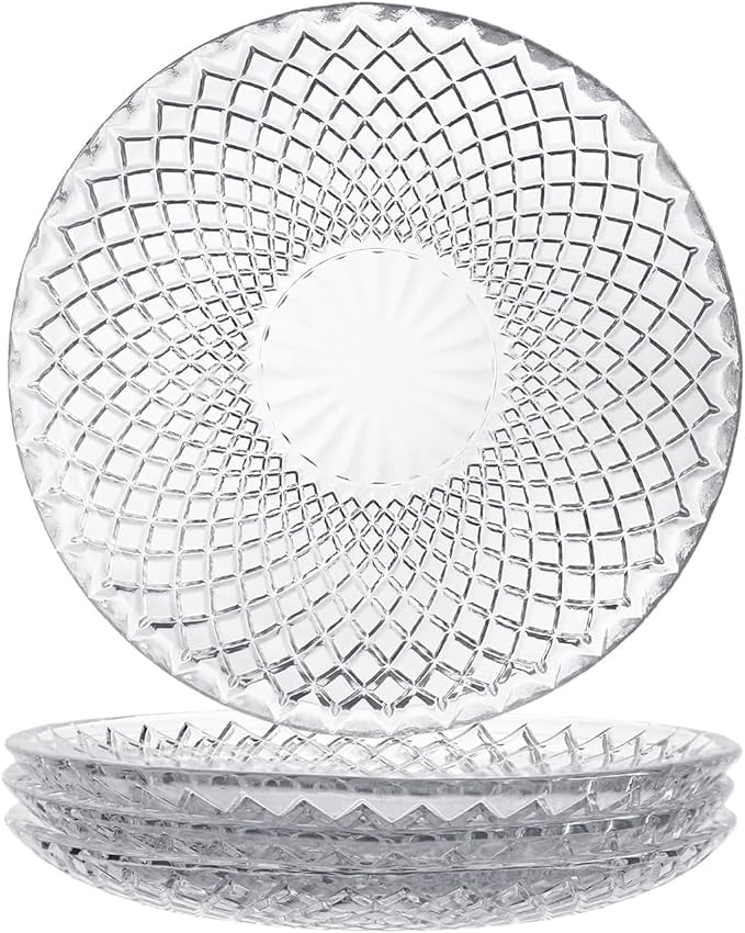 Glass Dinner Plate Set of 6 - Elegant Design, Triangle Design, Modern Serving Bowls