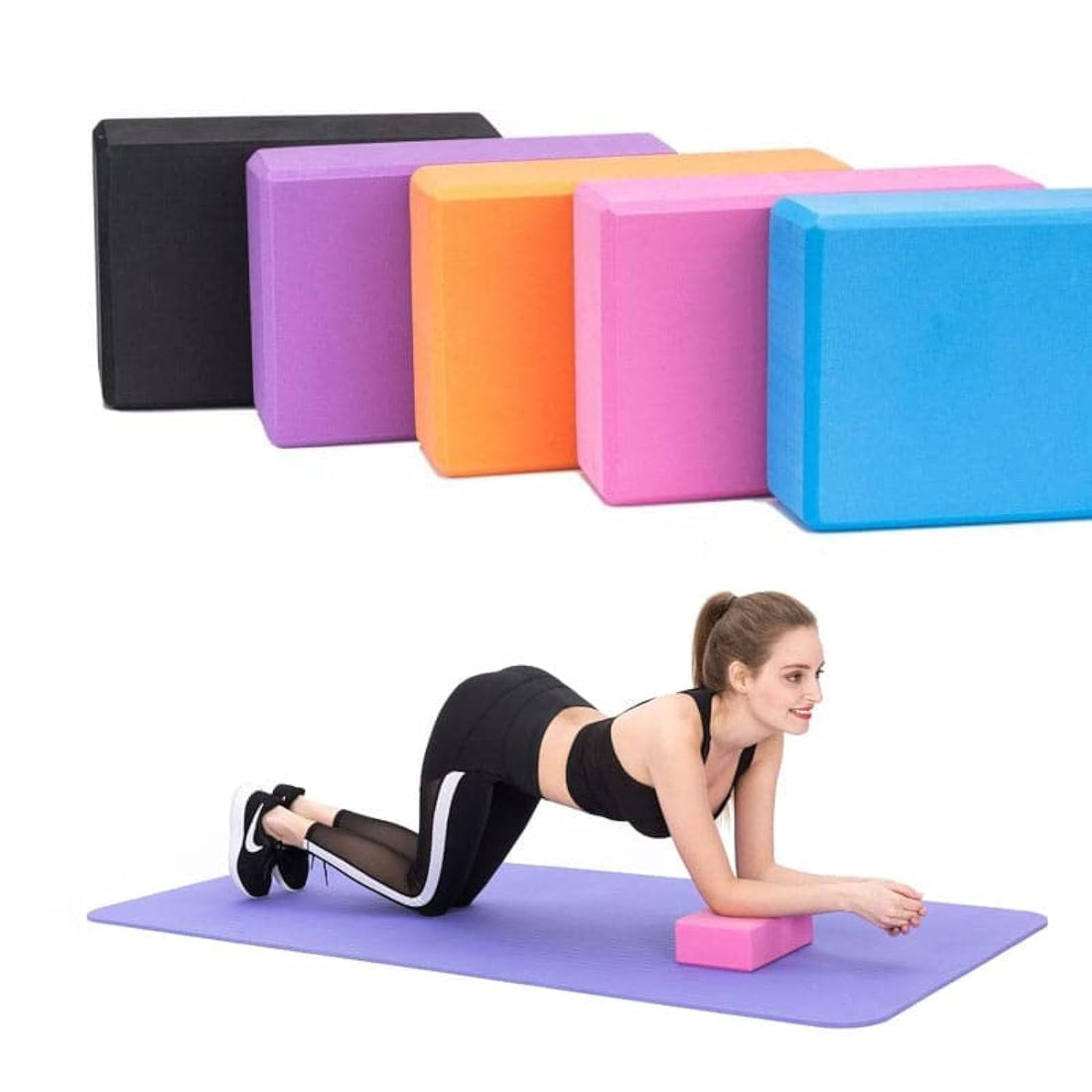 SportQ Yoga Block Block High Density EVA Foam Non Slip Yoga Block for Home Gym Improve Stretching for Yoga/Pilates/Fitness (2 Pack) (Purple)