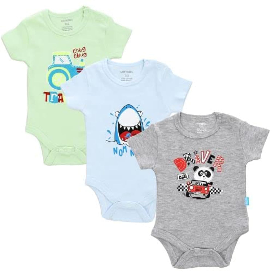 Cottonil Pack Of 3 Multicolor Half Sleeve Bodysuit For Baby Boy