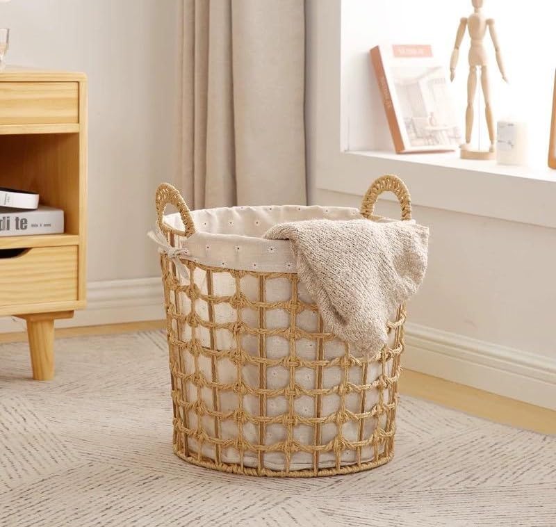 Large Storage Basket, Household Dirty Clothes Basket, Toy Storage Basket, Dirty Clothes Basket, Simple Pastoral Rattan Dirty Clothes Basket (Beige, Large)