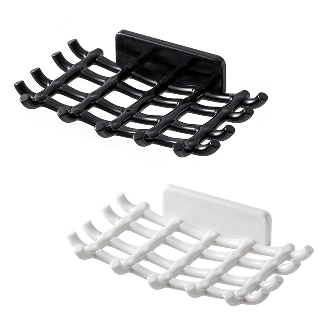 2PCS Soap Dish for Shower, Self-Adhesive Plastic Bar Soap Holder for Shower Wall - Nail-Free Wall Mounted Adhesive Soap Bar Holder White Black Bar Soap Holder - No Drilling