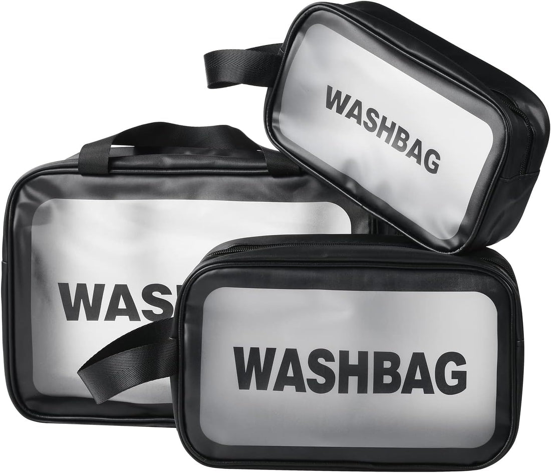 Prepare Waterproof Leather Travel Bags - 3 Piece Makeup and Skincare Organizer Set - Multi Size for Men and Women - Easy to Clean and Carry -