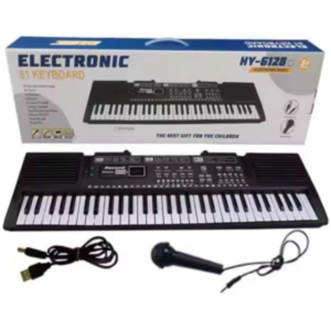 HY-612B Electronic Keyboard Piano, 61 Keys, Black, with Microphone and USB Cable, for Children
