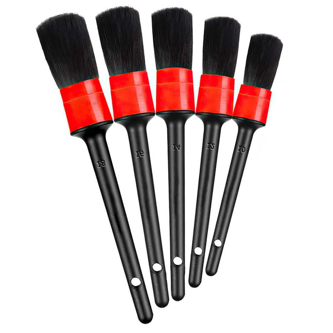 CHAVA Car Detailing Brush, 5 Pieces Automotive Clean Wheels Interior Outdoor Leather Air Fans, Emblems, Brushes (Black)