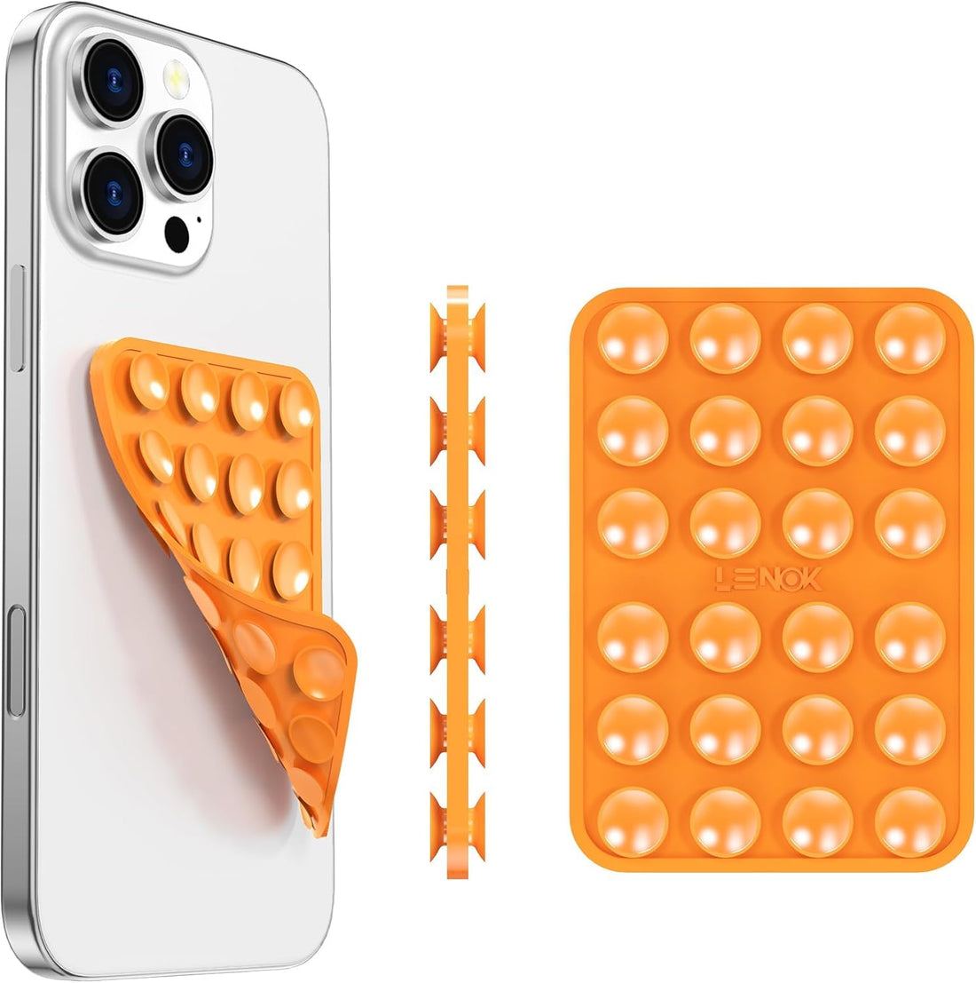 Double-Sided Suction Cup Phone Case Mount – Silicone Sticky Phone Stand Compatible With All Phones – Hands-Free Strong Grip Holder for Selfies, Video Calls (orange)