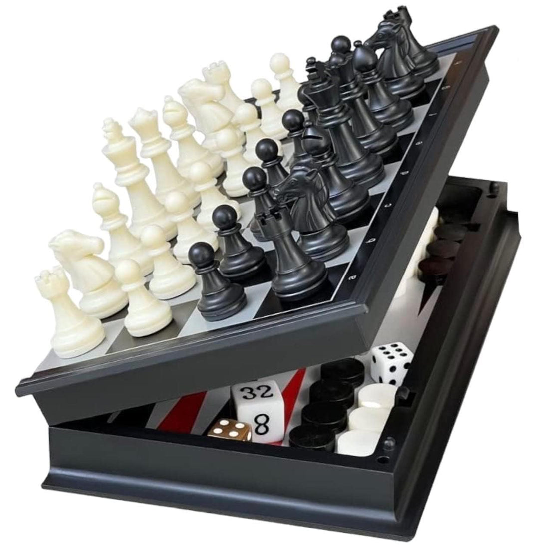 Intense Value Magnetic Chess, Checkers, Backgammon Game Set - 3-in-1 Board Games Set, 25 cm Foldable and Portable, Perfect for Travel