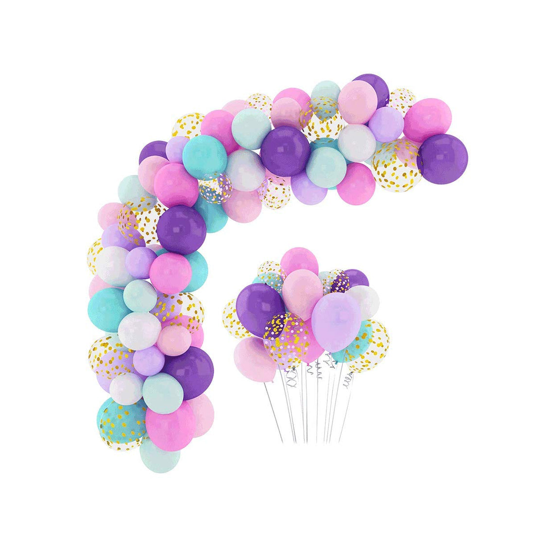 Beauenty Party Supplies Balloons Arch Kit - 132 Pcs Latex Balloons Confetti Balloon Garland Strip Set for Baby Shower, Mermaid Party Decorations