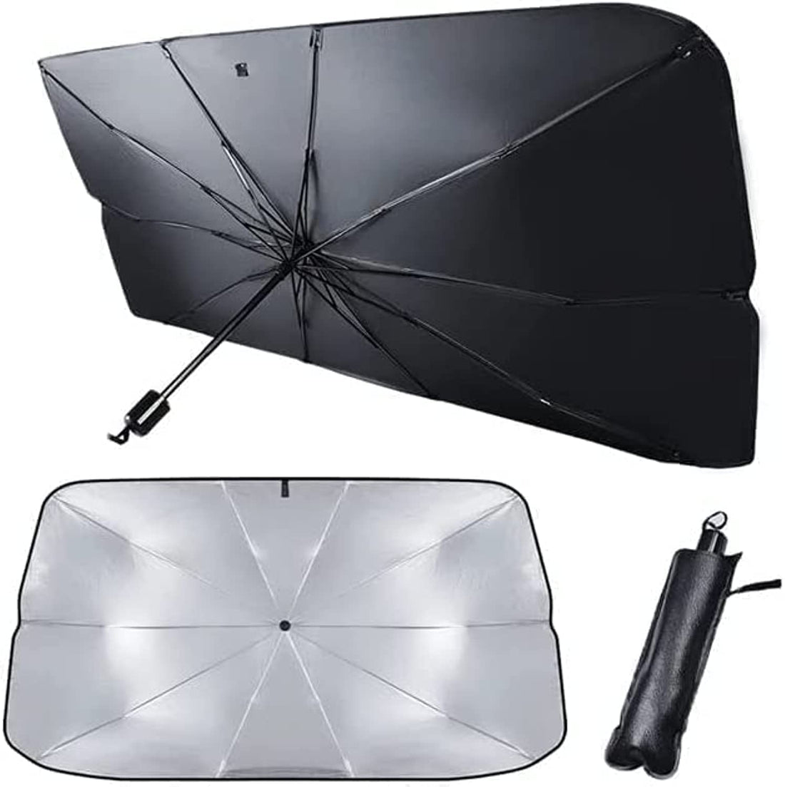 Car Windshield Sun Shade Umbrella, Foldable UV Ray & Heat Protector, Auto Sun Visor Reflector Blocks Sunlight to Keep Your Vehicle Cool, Easy to Use and Store Compactly