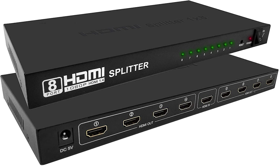 Tobo 1x8 HDMI Splitter, 4K@2K, 8 Ports, Supports 1080P, 3D, HDMI 1.4, Black