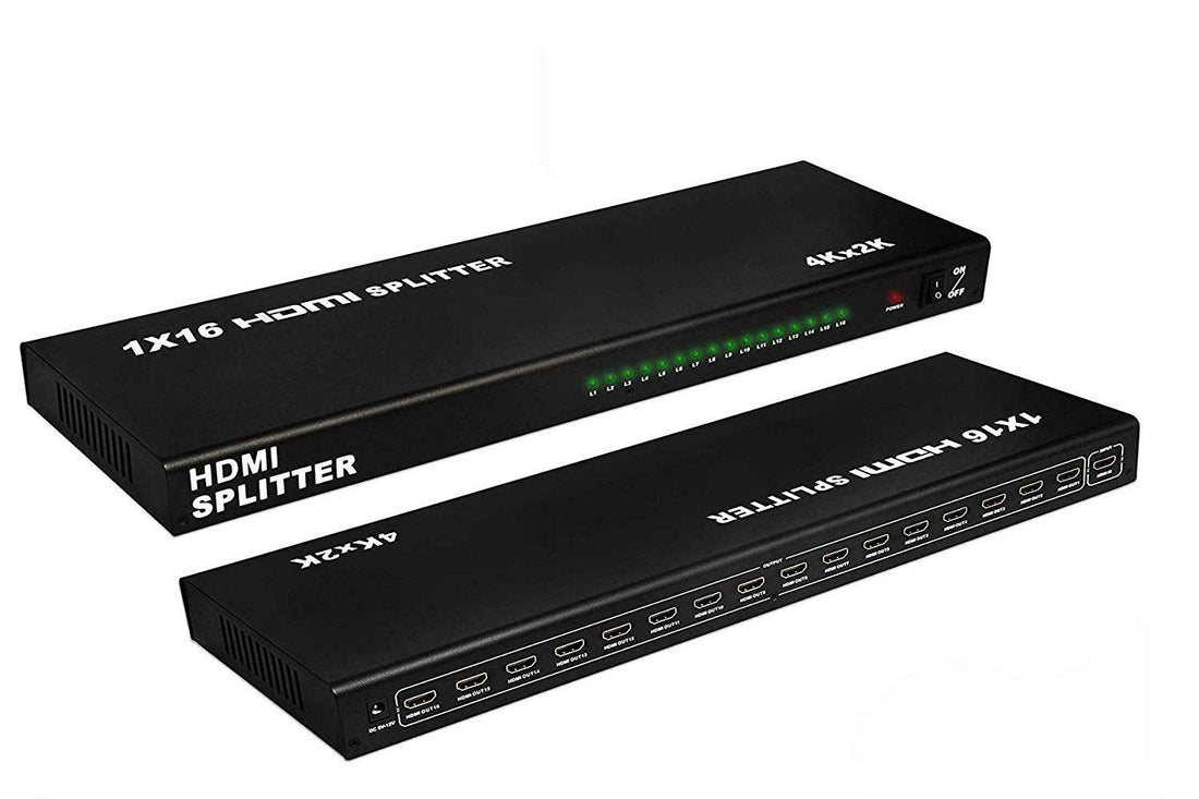 Microware 1x16 HDMI Splitter, 1 in 16 Out HDMI Powered Splitter Support 4Kx2K 3D Full HD 1080P with Adapter for HDTV/Blu-ray Player/Sky HD / PS3 / PS4 / STB