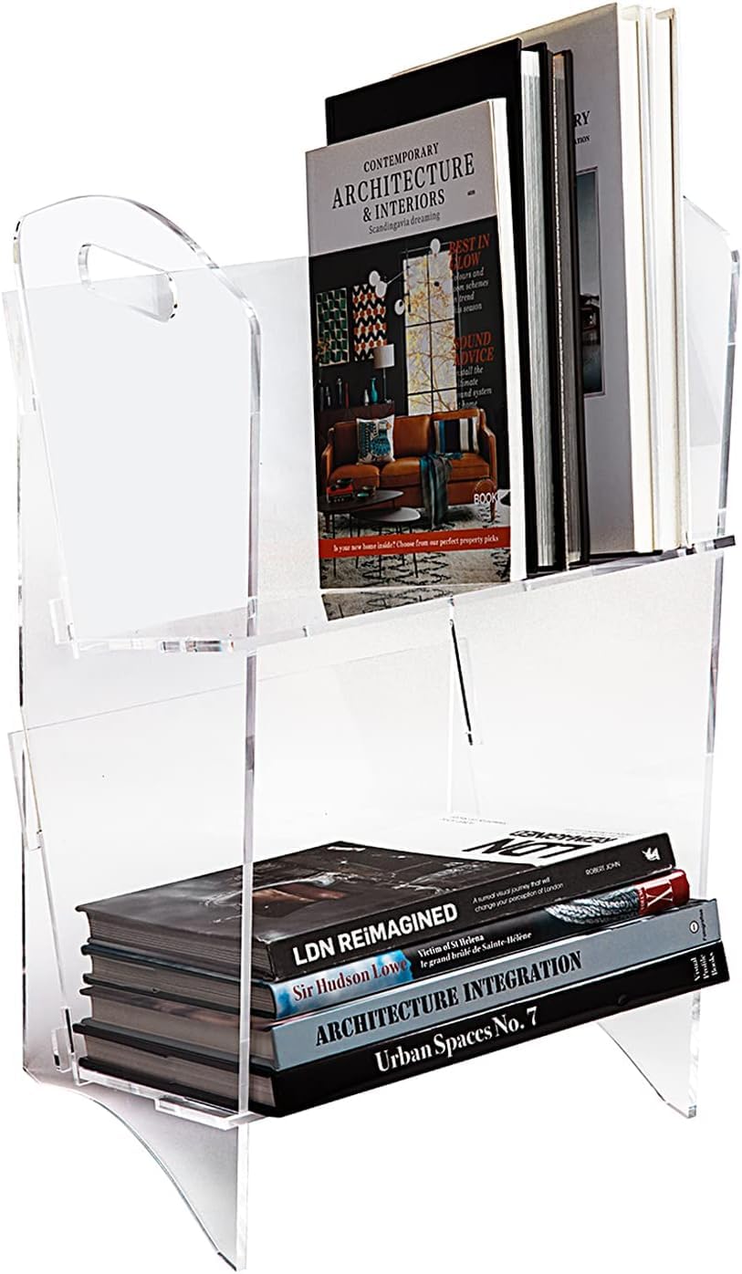 Best Media Acrylic Corner Bookshelf, 2-Tier Tabletop Display Stand and Storage Shelf for Books, Desk, Office and Home, Clear
