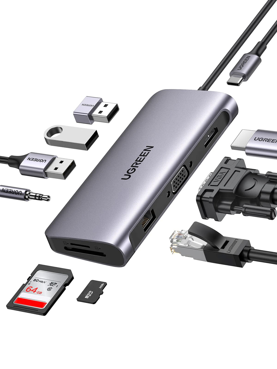 UGREEN USB-C Multifunction Adapter 10 in 1 Hub (Space Gray) - 80133