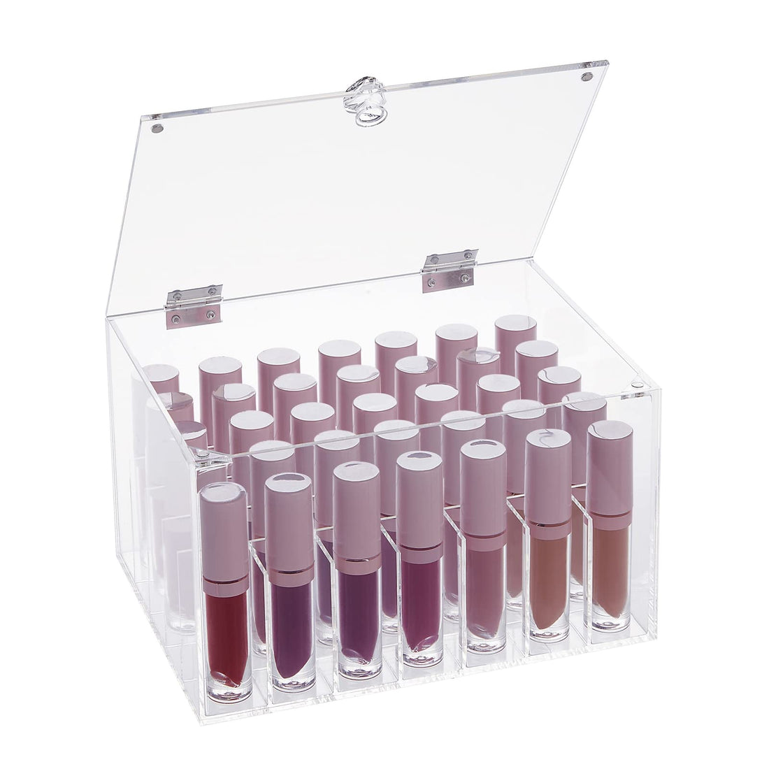 Glamlily Large Clear Acrylic Lipstick Organizer and Lip Gloss Holder with 35 Compartments and Lid (7.8 x 5.8 x 4.4 In)