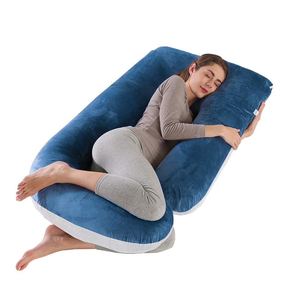 Moro Moro 3 Pregnancy J Shaped Full Body Pillow For Back, Legs, Neck, Hips (Light Grey/Navy Blue)