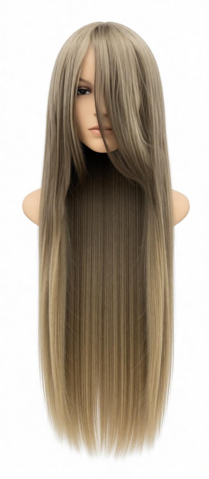 Long Straight Synthetic Hair Wig - Dense Volume, Smooth Finish, No Tangle Design, Adjustable Straps for Secure Fit, Perfect for Weddings, Parties, or Everyday Use (Ash blonde)