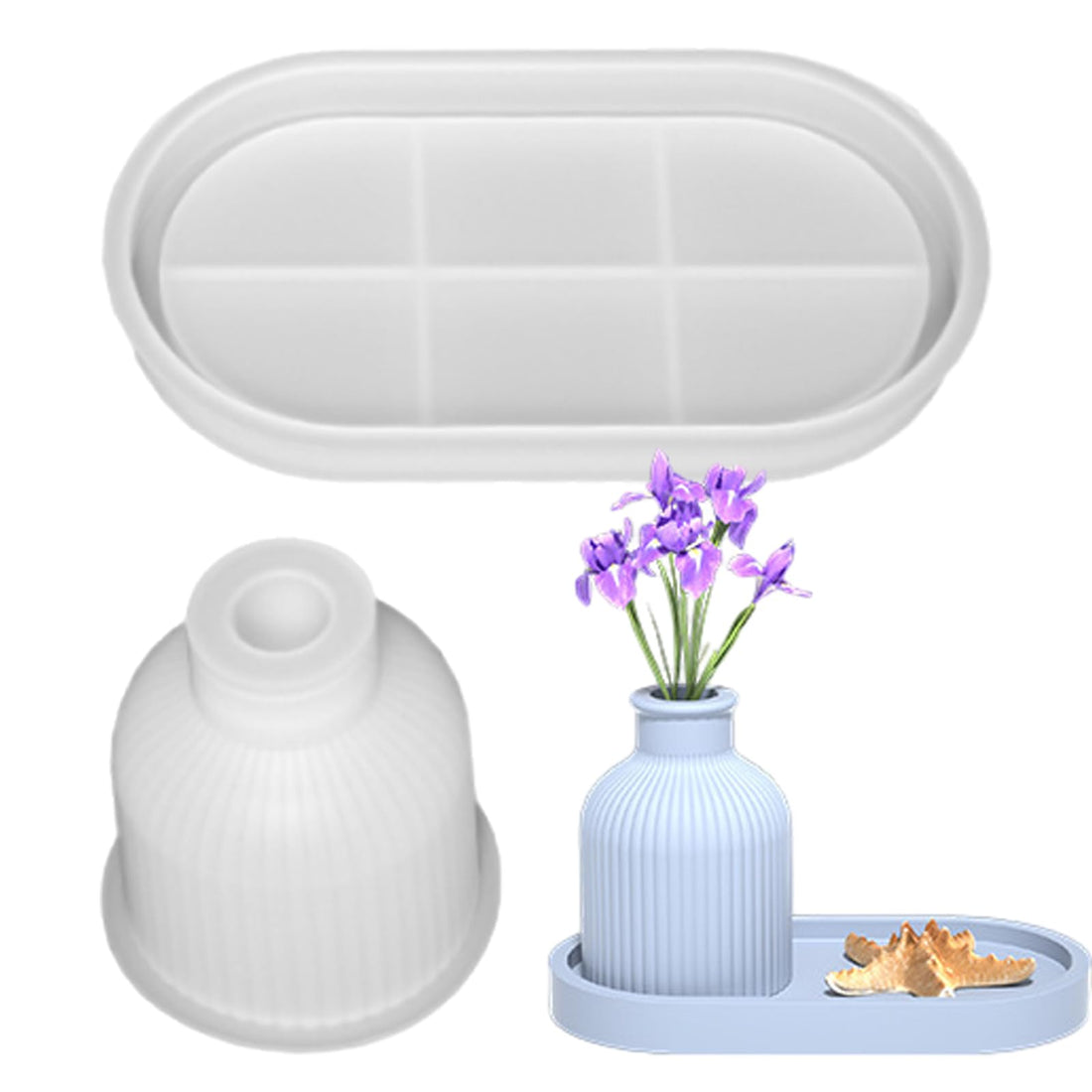 Fadcaer Vase Resin Mould,Flower Vase and Tray Silicone Casting Molds,DIY Vase Resin Moulds Silicone Set for Beginners,Reusable Epoxy Resin Vase Moulds for Making Resin Flower Vases,Home Decoration