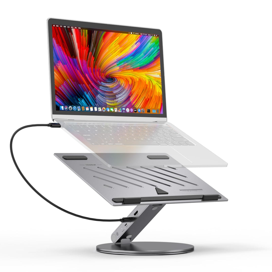 YICOSUN Portable Aluminum Laptop Holder, with Cooling Fan,Adjustable Ergonomic Laptop Stand, Foldable Computer Stand Anti-Slip Laptop Riser Compatible with 9-15.6 inch Laptops, Silvery
