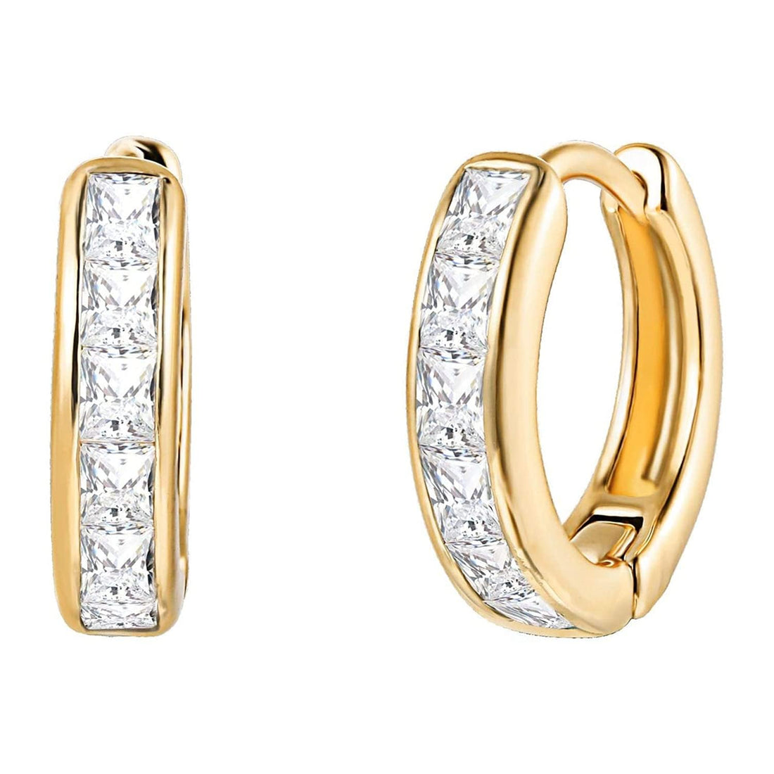 18k Gold Plated Crystal Hoop Earrings with Swarovski Crystals, Beautiful Cubic Zirconia Huggie Cuff Small Hoops Earring By Julia Store