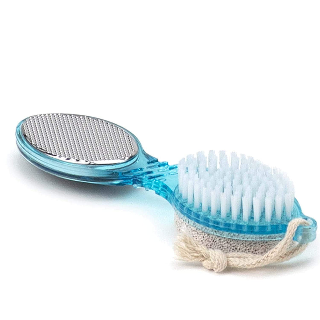 Wheezy Manicure and Pedicure (4 in 1) Paddle Kit Tool with Pumice Stone, Foot Hand Toe Nail Cleaning Brush, Metal File and Emery Board (Pack of 1, Multicolor)