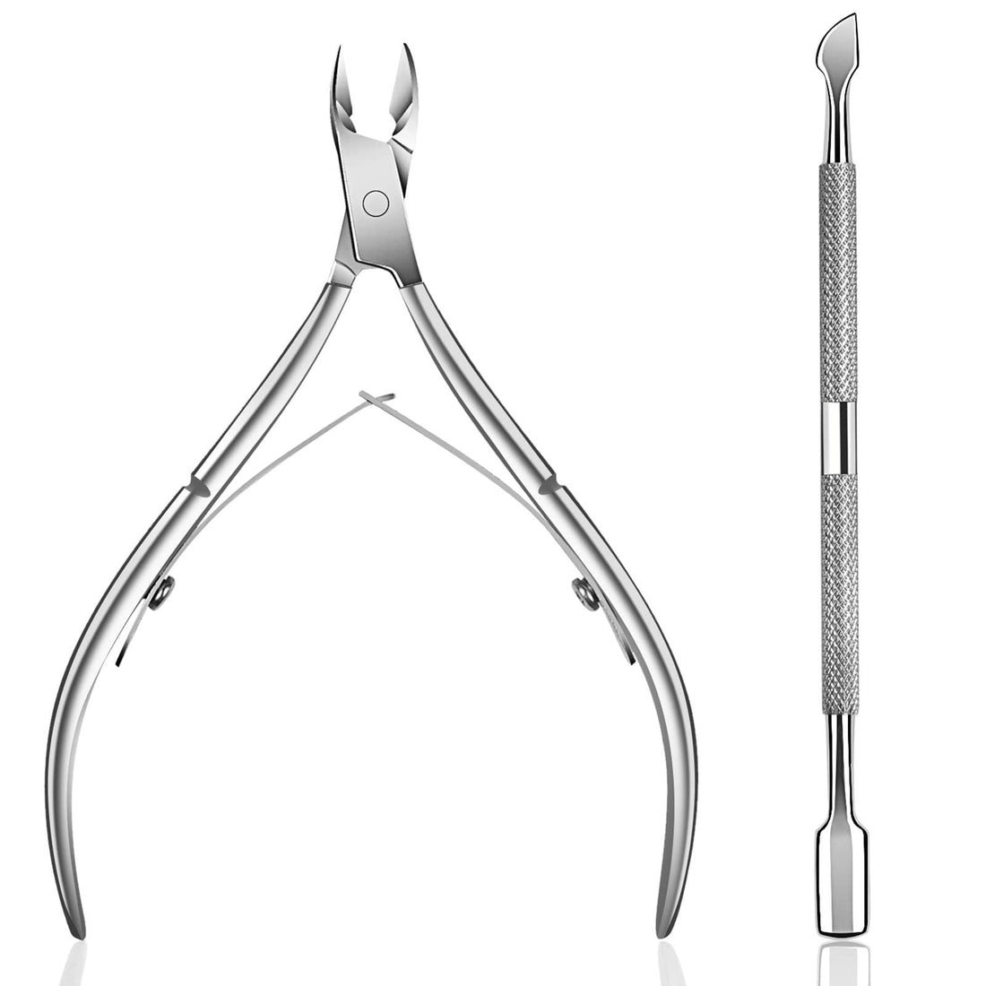 Khazna Cuticle Pusher Cuticle Cutter Set, Surgical Grade Stainless Steel Cuticle Trimmer & Cuticle Nipper, for Fingernails and Toenails Care, Durable Gel Nail Polish Remover Pedicure Manicure Tools