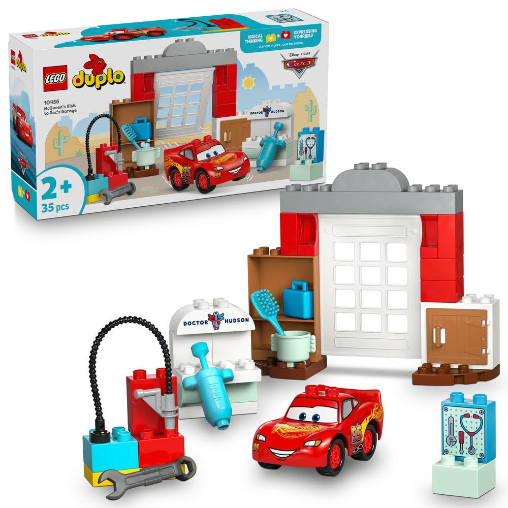 LEGO DUPLO│Disney and Pixar McQueen's Visit to Doc's Garage - incl. a Race Car Toy for Toddlers, Car Wash Tools & Accessories - Gift for 2+ Year Old Boys & Girls - 10456