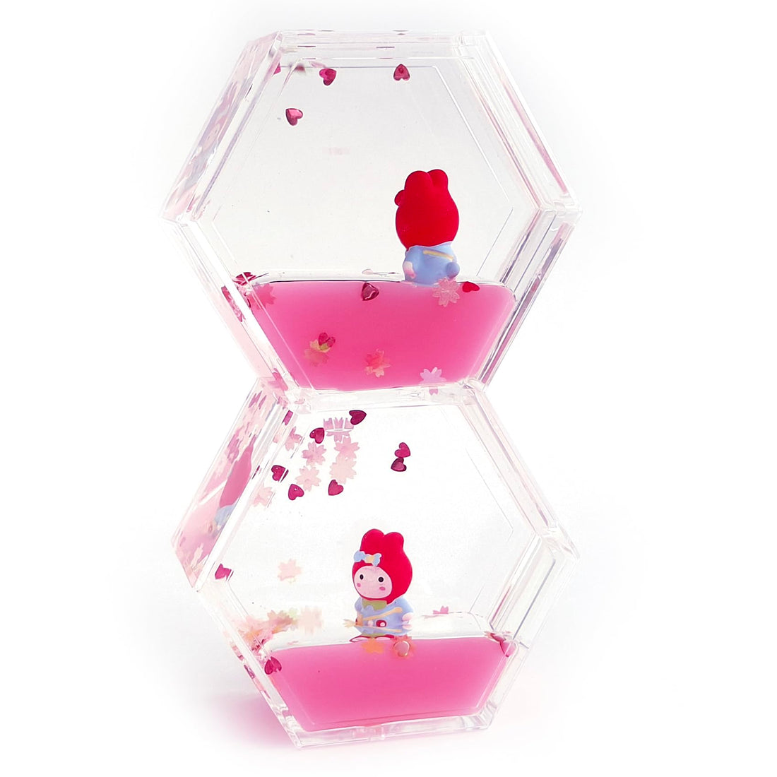 Water Hourglass Timer Attractive Decor for Home and Office - Relaxing and Calming Toy, Liquid Motion Drop Timer - Best Gift Idea Gift Idea for Adults and Kids Hexagon (Pink)