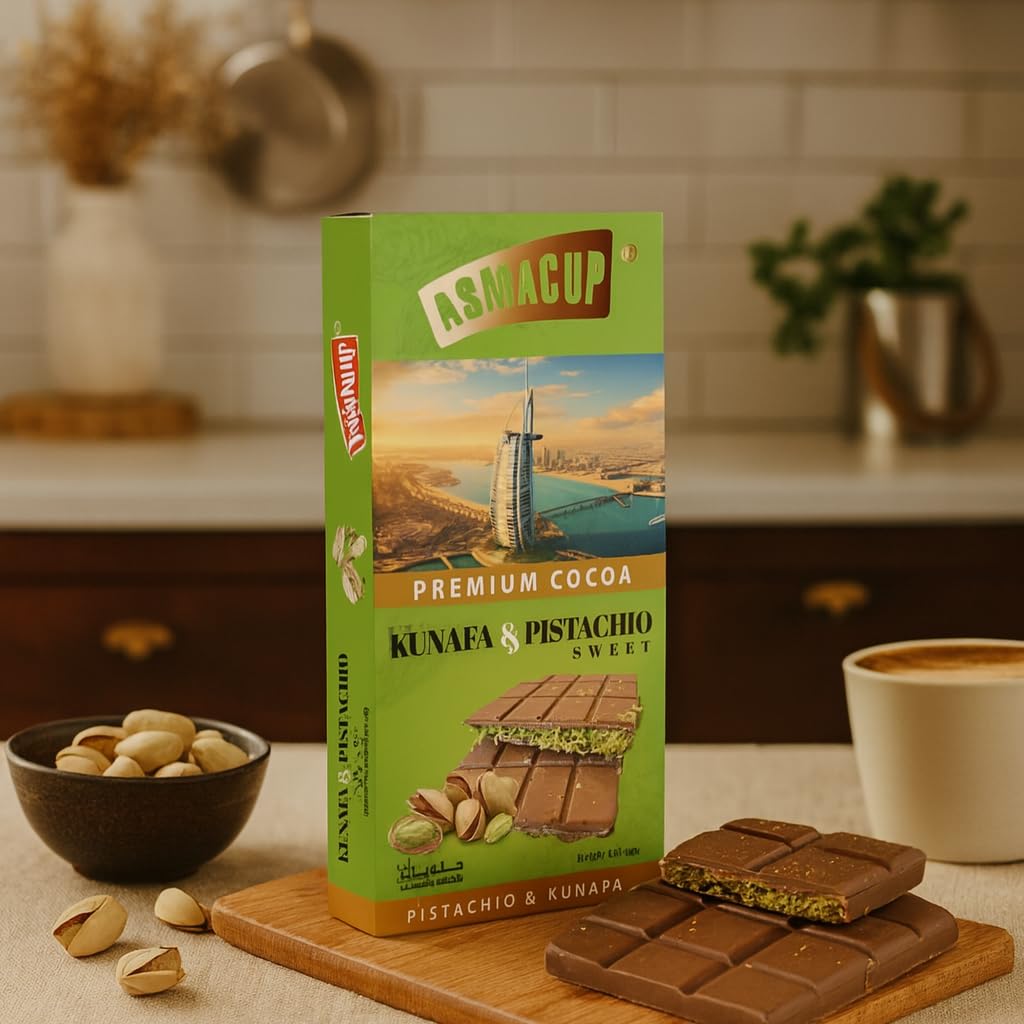 Dubai Chocolate Kunafa Pistachio Bar – 145 g | Premium Middle Eastern Chocolate Bar | Crunchy Kunafa & Pistachio Filling | No Palm Oil | Luxury Dessert Experience