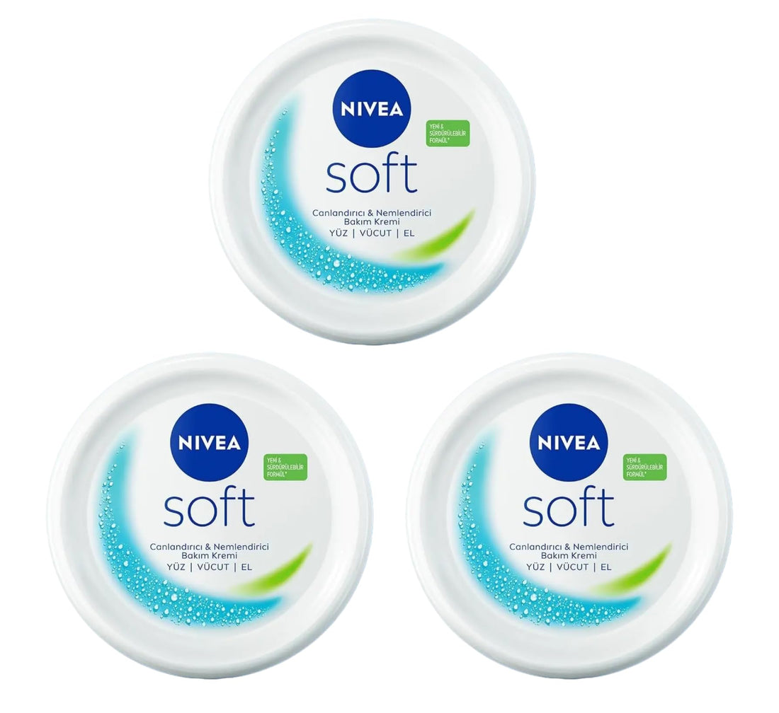3 x 200ml NIVEA Soft Moisturising Cream Face Body & Hands Vitamin E & Jojoba oil