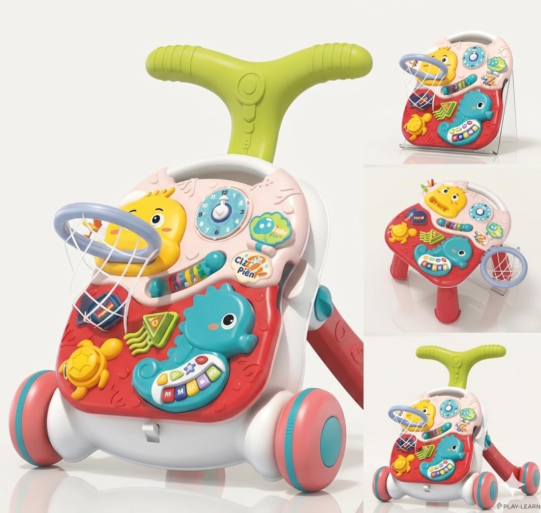 Multifunctional Baby Walking Stroller, Educational Activity Table, Bright Colors, Suitable for Infants and Toddlers