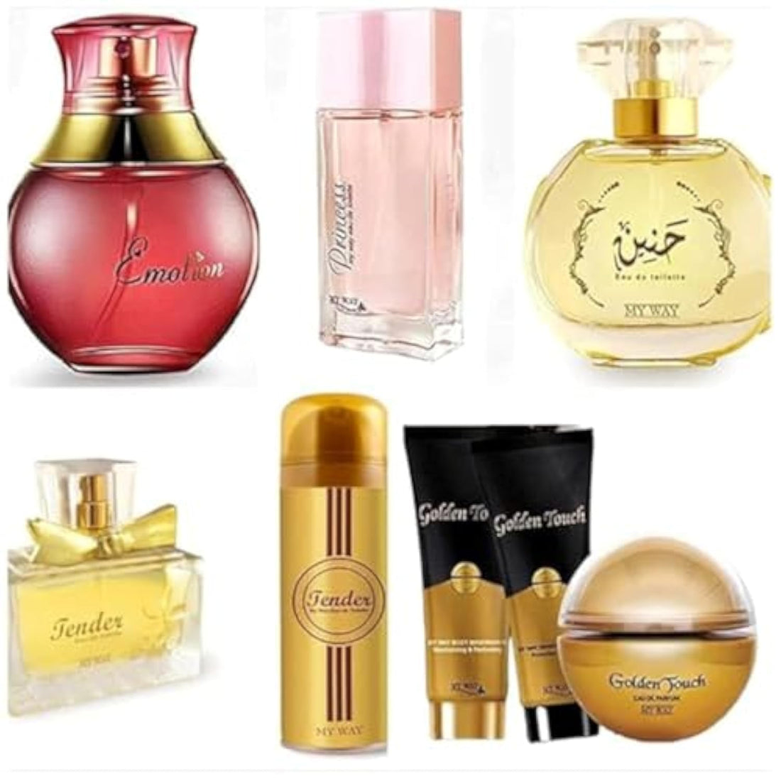 My Way Collectable Tender Perfume Display Golden Touch Collection, Nostalgic Perfumes, Wimootion and Princess