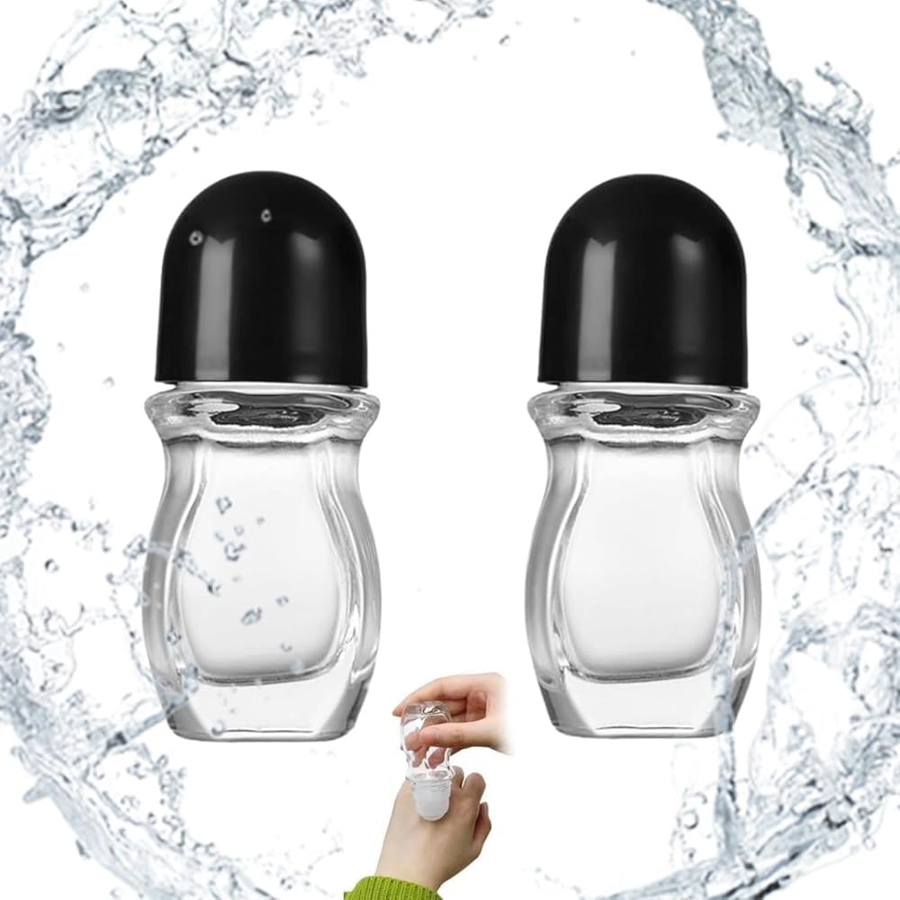 GQ 2pcs Empty Glass Rollerball Bottles with Plastic Rollerballs, Deodorant Roll-on Bottles Containers Leak Proof Massage Roller Ball Bottles with Cap for Essential Oils Perfume Cosmetics (30ml/PC)