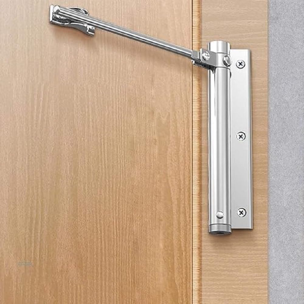 ZYCRONIX Heavy‑Duty Adjustable Spring Door Closer – Automatic Soft‑Close Storm Door Safety Closer with Allen Key & Mounting Screws for Home & Commercial Use (Silvar)