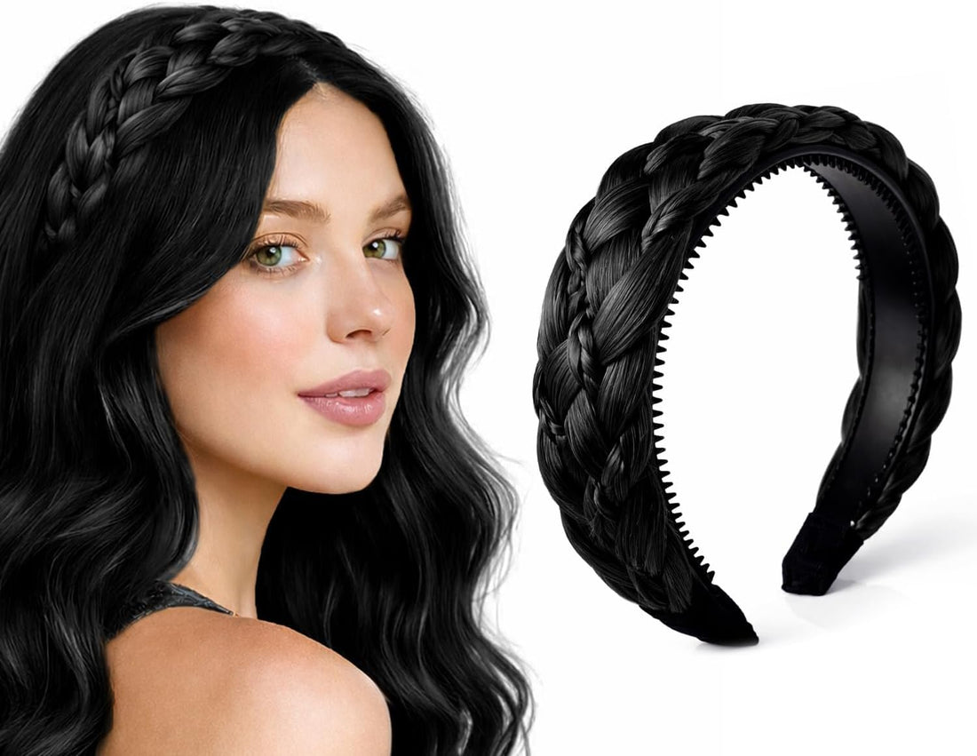 Twist Braided Headband Wig Headband Wide-Brimmed Hair Hoop Simple Ponytail Braid Hairpiece Hairband Hair Accessories Stretch Quality Synthetic Braided Headbands Women Girl Hairs Braid (JW223A-4)
