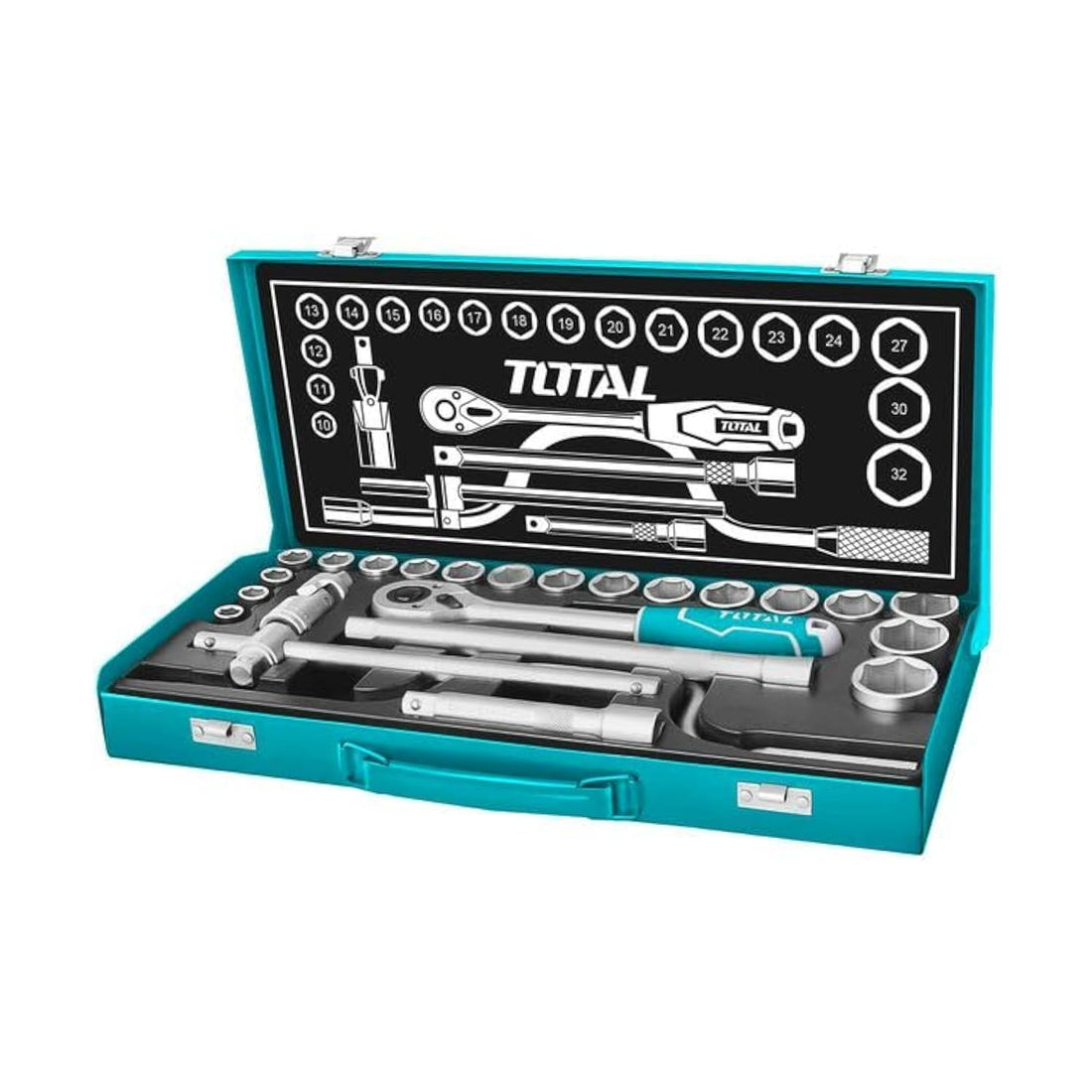 T.0.T.A.L 24 Pcs 1/2" Socket Set Tool Set Ratchet Socket Wrench Spanner Set Chrome Vanadium Hand Tool Kit 24 Pcs Set-THT141253