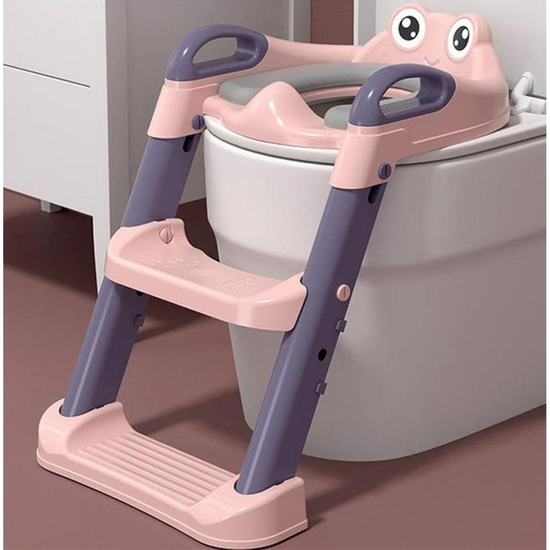 ALMEKAQUZ Baby Toilet Training Ladder, Durable Height Adjustable Sturdy Kid Toilet Step Stool, Anti Slip Pad Soft Comfortable Mat Toddler Training Seat, for Family Baby Boy Girl Toileting (Pink)